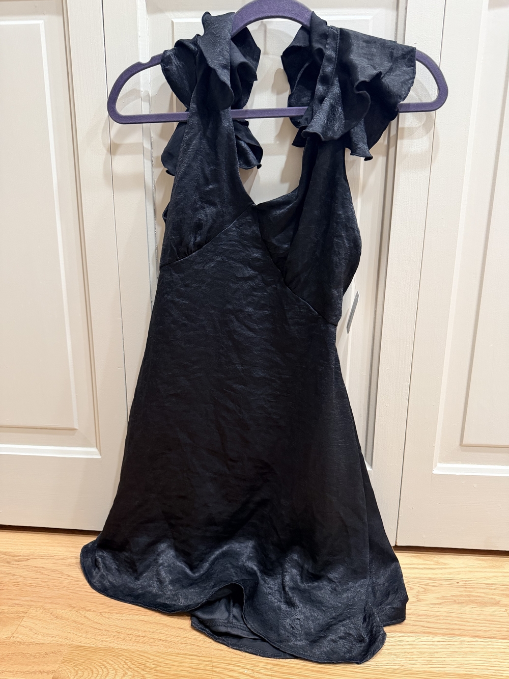 Altar'd State Black Ruffled Halter Satin Slip Dress